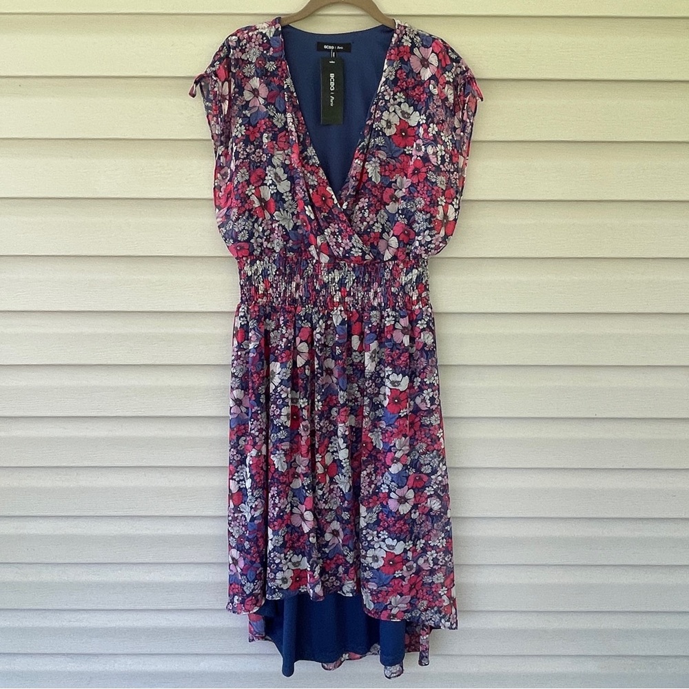 BCBG Paris Floral Sleeveless V-Neck Midi Dress Size XL New